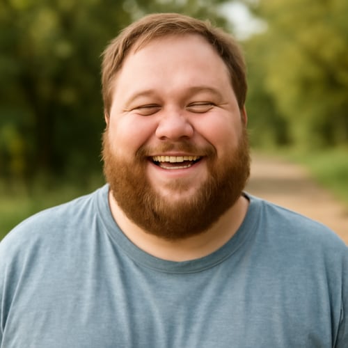 Create a highquality natural photo of a joyful plussize white male adult-1