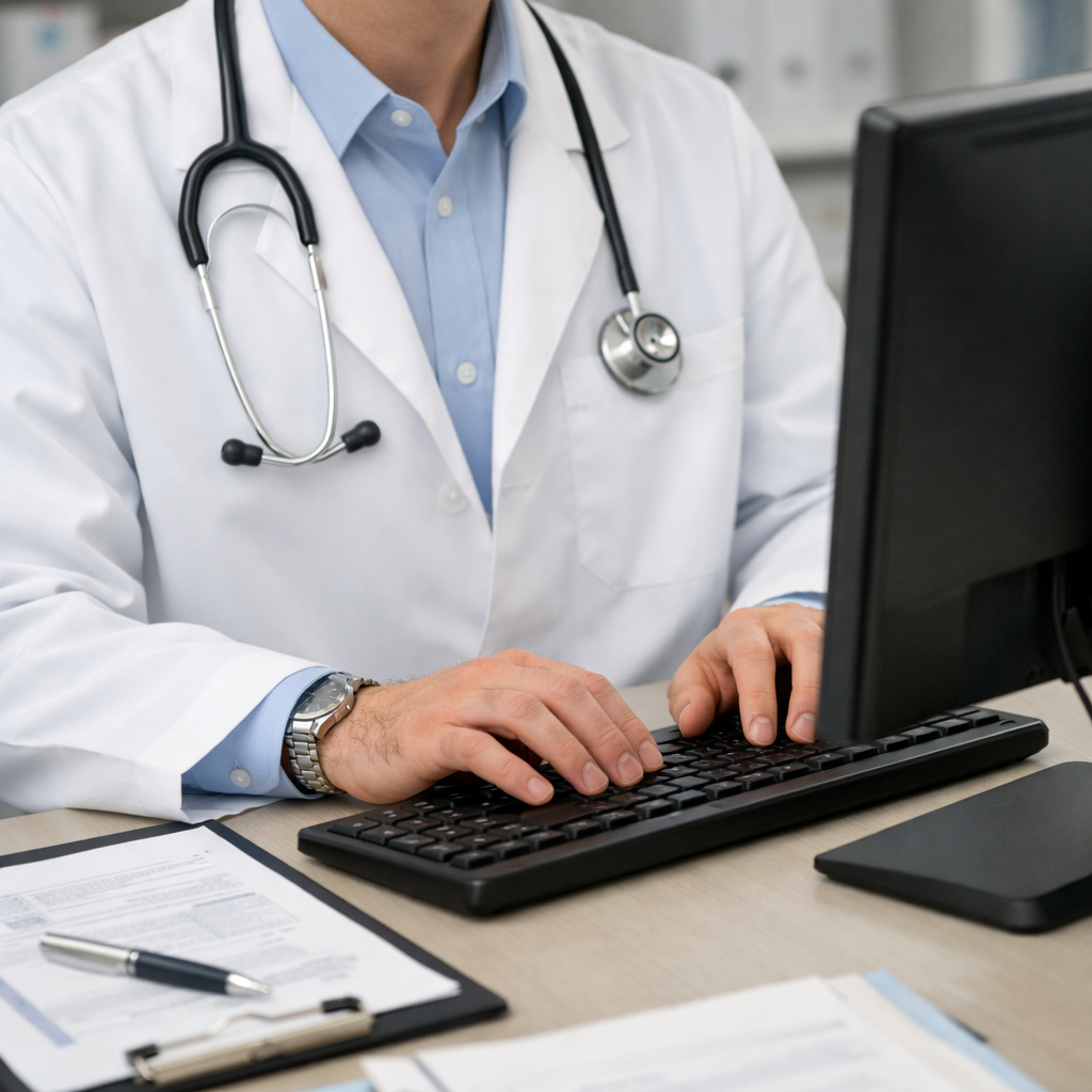 Doctor Working on Computer